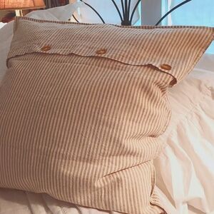 Pottery Barn Wheaton Striped Euro Sham Linen Cotton Khaki Tan Beige